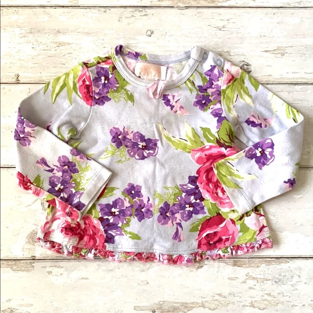 Girls 24m Baby Lulu Floral Long Sleeve Shirt Baby Toddler Ruffle Trim Hem